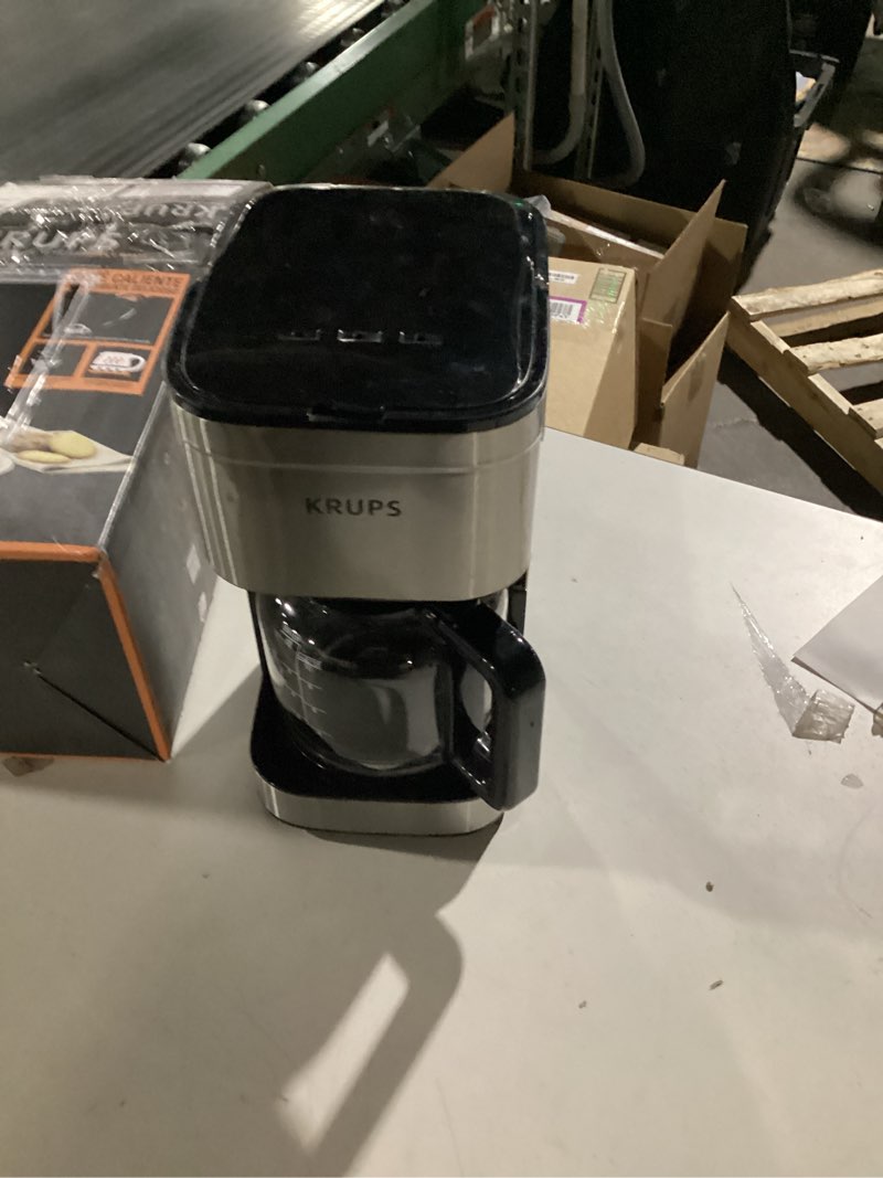 Condition photo showing As Is for KRUPS Coffee Maker 10 Cups Simply Brew Stainless Steel Drip Coffee Maker, 900 Watts Coffee Filter, Drip Free, Dishwasher Safe Pot , Black & Silver 10-Cup Filter Coffee Maker