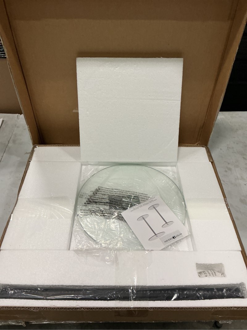 Condition photo showing New/Like New for idesign round drink table - pedestal drink table for small spaces - clear/matte black clear/matte black 16 inch