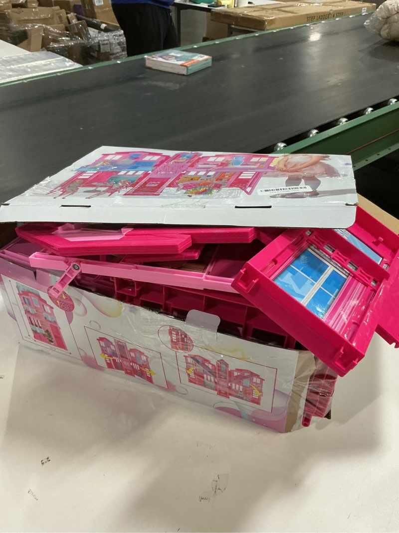 Condition photo showing As Is for Dreamy Doll House, Dollhouse Playhouse with Large Rooms & Big Furnitures, Including Elevator, Foldable Dolls House Toys Gifts for Girls Kids Ages 3+