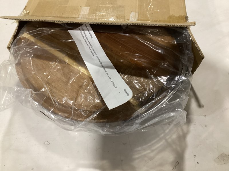 Condition photo showing As Is for FARBERWARE Build-a-Board Cutting Board with Five Compartments and Clear Locking Lid for Charcuterie, Snacks, and More, Bamboo Black 5 Compartment