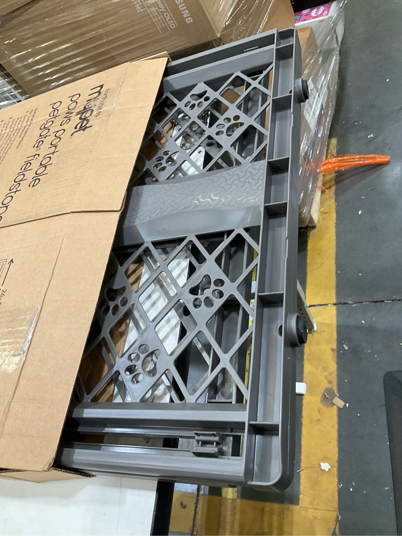Condition photo showing Good Condition for mypet north states paws portable pet gate: 26-40" wide. pressure mount. no tools needed. made in usa, 23" tall, expandable, durable dog gates for doorways, fieldstone gray