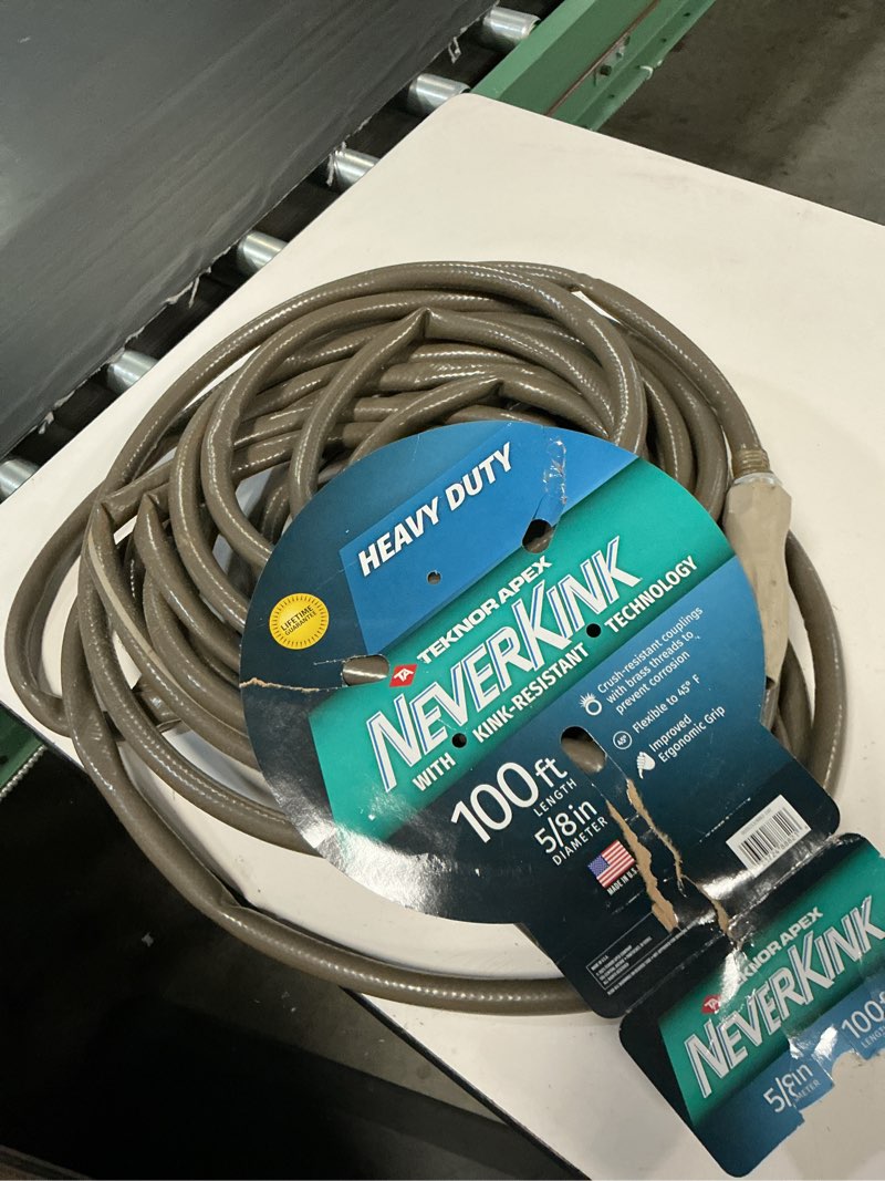Condition photo showing As Is for neverkink teknor apex 5/8-in x 100-ft heavy-duty kink free vinyl gray coiled hose
