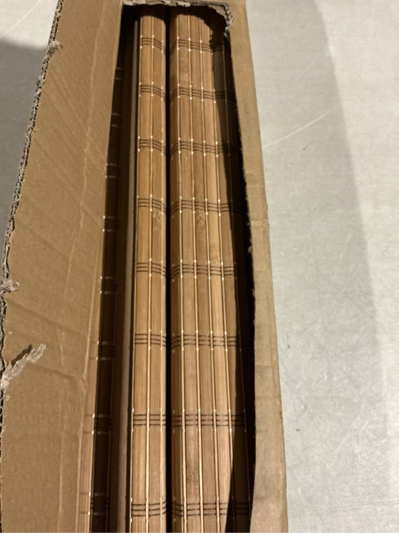 Condition photo showing As Is for lazblinds no tools no drill cordless bamboo roman shades, light filtering window treatment, roll up bamboo blinds for windows 36'' w x 48'' h, brown light filtering-brown206 36" w x 48" h