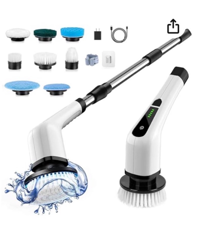 bomves electric spin scrubber, cordless cleaning brush scrubber for home, 8 replaceable brush heads-