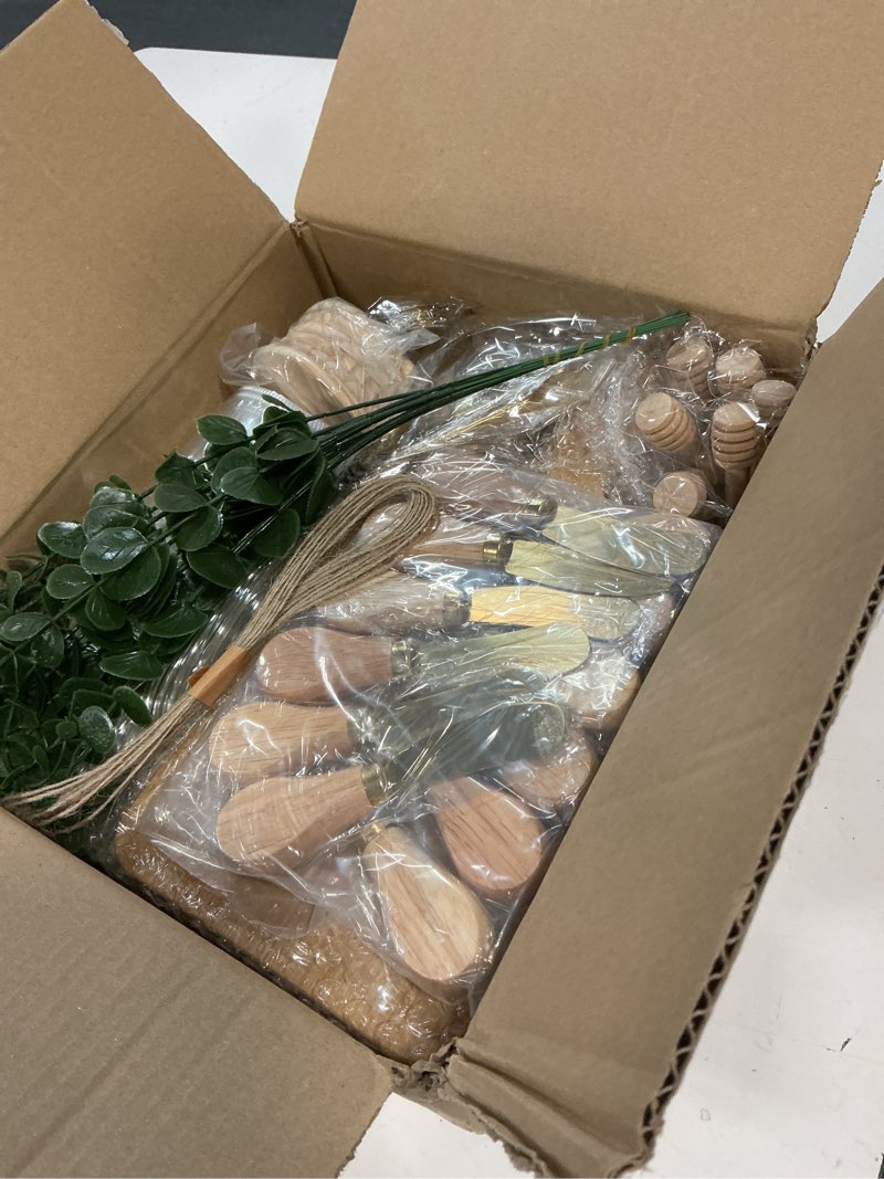 Condition photo showing Good Condition for 80pcs baby shower prizes for game winners 6 sets cheese board honey dipper stainless steel charcuterie utensils set towel thank you card and gift bags for baby shower wedding bridal shower favors 6 set-bamboo golden