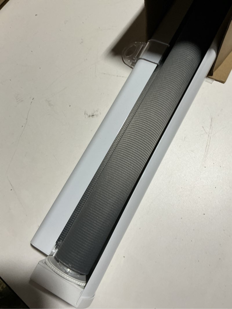 Condition photo showing As Is for ZOKSUN Cordless Zebra Blinds for Windows, 24" W x 72" H Living Room Zebra Roller Shades Blinds for Windows, Sheer or Privacy Light Control, Day and Night Window Shades for Home, Office, Grey