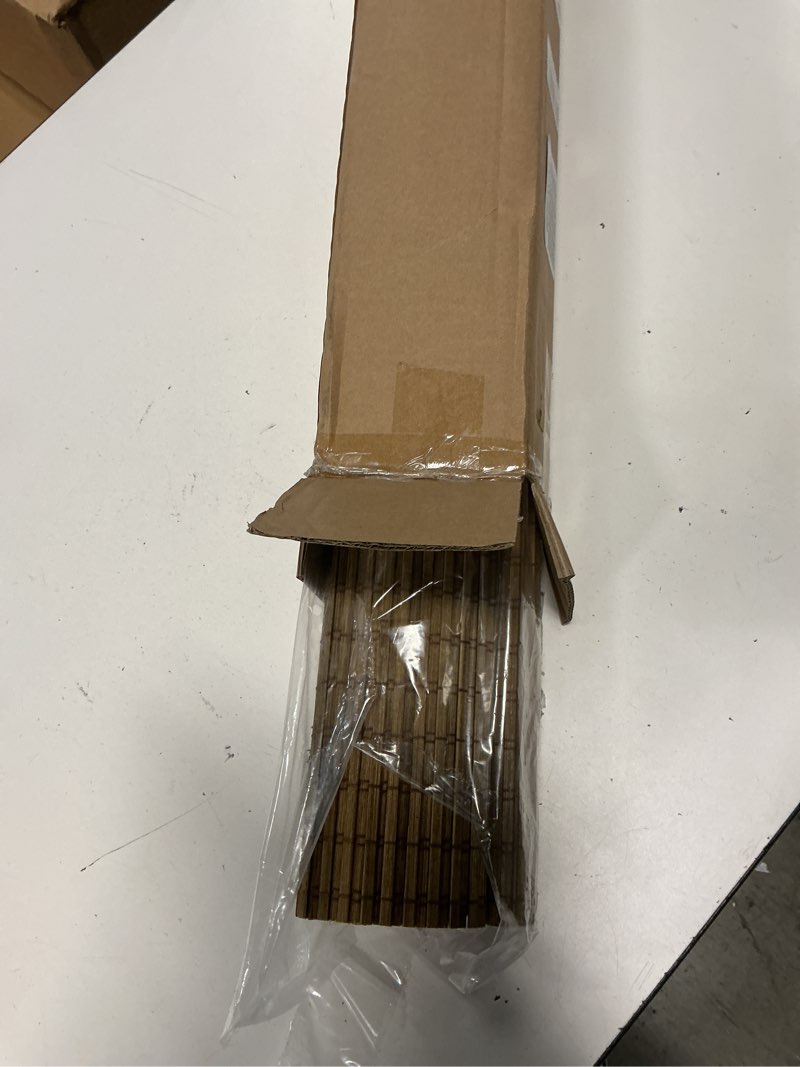 Condition photo showing New/Like New for lazblinds cordless bamboo roman shades, privacy blinds for interior windows, room darkening roll up bamboo blinds for home & patio, 29" w x 64" h, highfield teak pricacy - highfield teak 29" w x 64" h