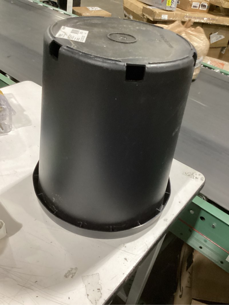 Condition photo showing As Is for style selections round 11.38-in w medium black resin indoor/outdoor planter with drainage holes