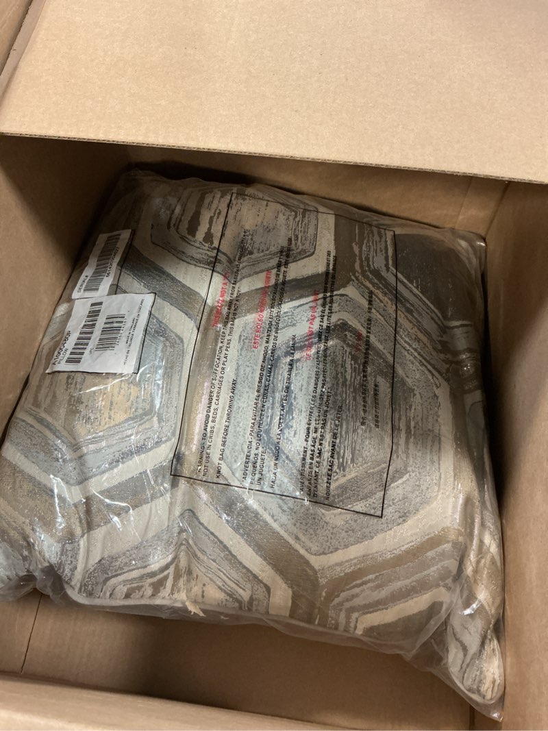 Condition photo showing Good Condition for Signature Design by Ashley Meiling Geometric Throw Pillow, 20 x 20 Inches, Metallic Silver and Gold