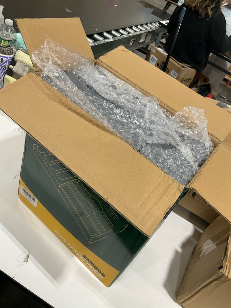 Condition photo showing Good Condition for calmbee storage bag organizer, foil and plastic wrap organizer with cutter, kitchen organizers and storage compatible with gallon, quart, sandwich, snack bags and 12" aluminum foil & wax paper, grey