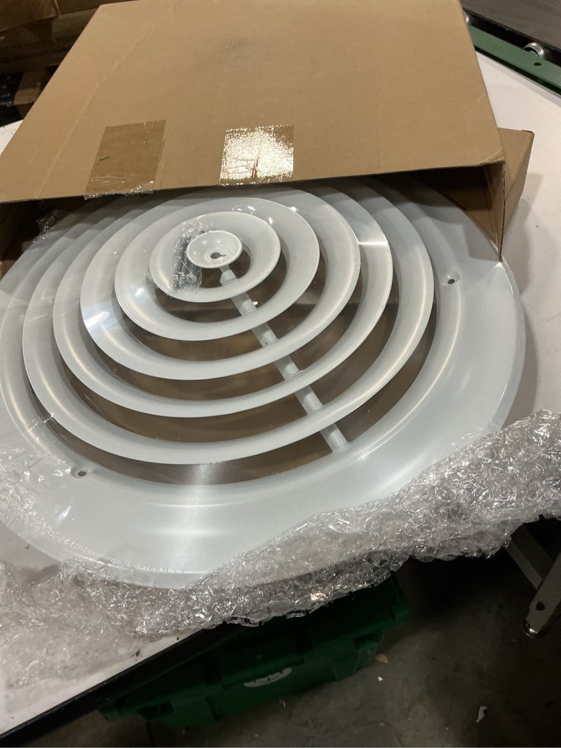 Condition photo showing New/Like New for therwen 1 pcs 12 inch round vent cover, white round ceiling diffuser with screws hvac vent duct cover replacement exhaust fan covers for home office kitchen ventilation use, outer dimensions 15-15/16" 12 inch white 1