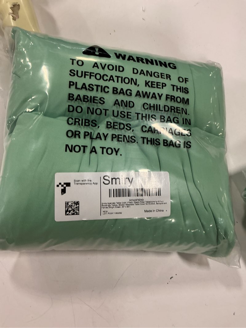 Condition photo showing New/Like New for Smiry 2 Pack Spandex Table Cloth 8FT, Elastic Fitted Stretch Tablecloths for Rectangle Tables, Washable Table Cover for Outdoor, Wedding, Banquet & Parties (Bright Green, 96Lx30Wx30H Inch) 30" x 96" Bright Green 2