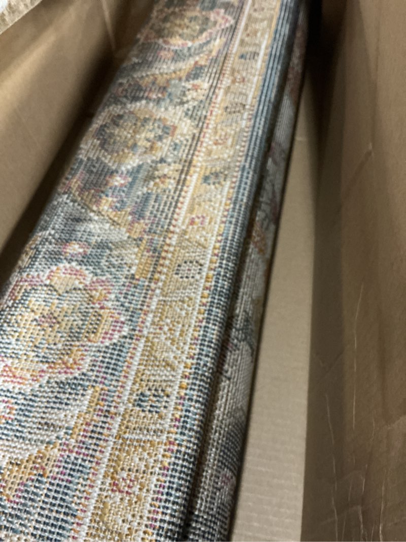 Condition photo showing Good Condition for jonathan y boho vintage blue/multi indoor area rug, 4x6, bohemian flair medallion, floral easy-cleaning high traffic for living room, bedroom, kitchen, pet-friendly, non-shedding (bmf106a-4) blue/multi 4' x 6' (rectangular)