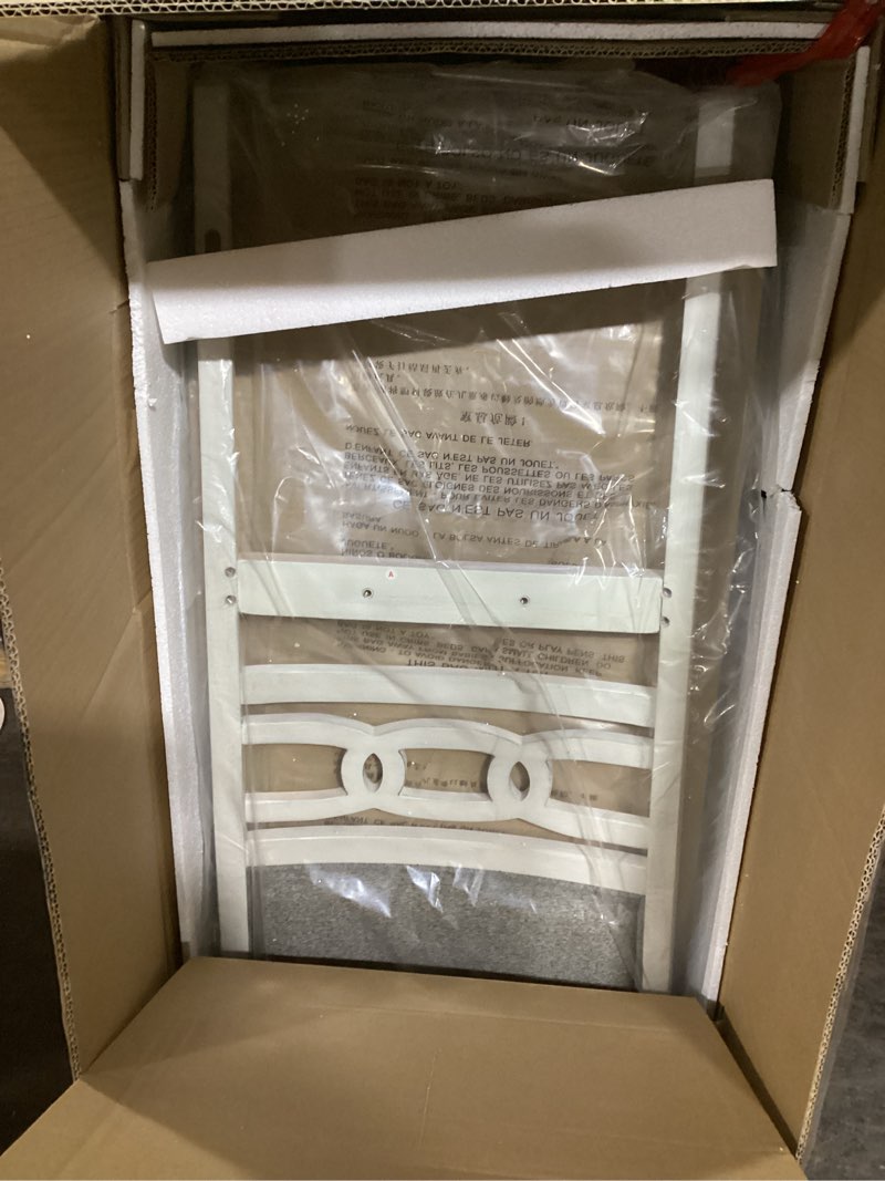 Condition photo showing As Is for Signature Design by Ashley Robbinsdale Casual Upholstered Solid Wood Dining Chair with Nailhead Trim, Set of 2, White & Light Gray