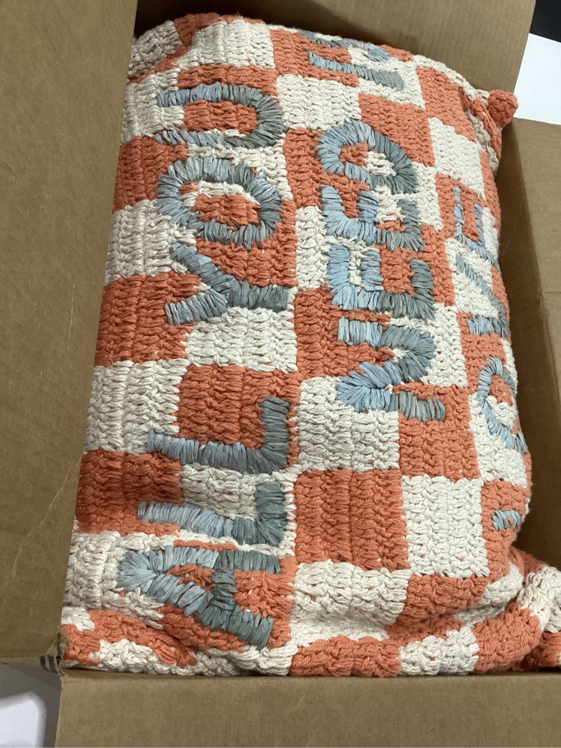 Condition photo showing Good Condition for Creative Co-Op Crocheted Check 'All You Need is Love' Lumbar Pillow, Multicolor