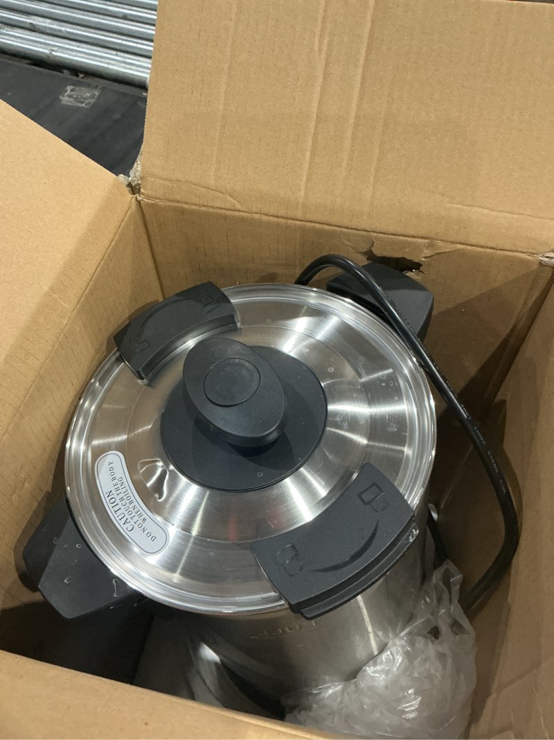 Condition photo showing As Is for sybo sr-cp-50b commercial grade stainless steel percolate coffee maker hot water urn for catering, 50-cup 8 l, metallic 8l metallic