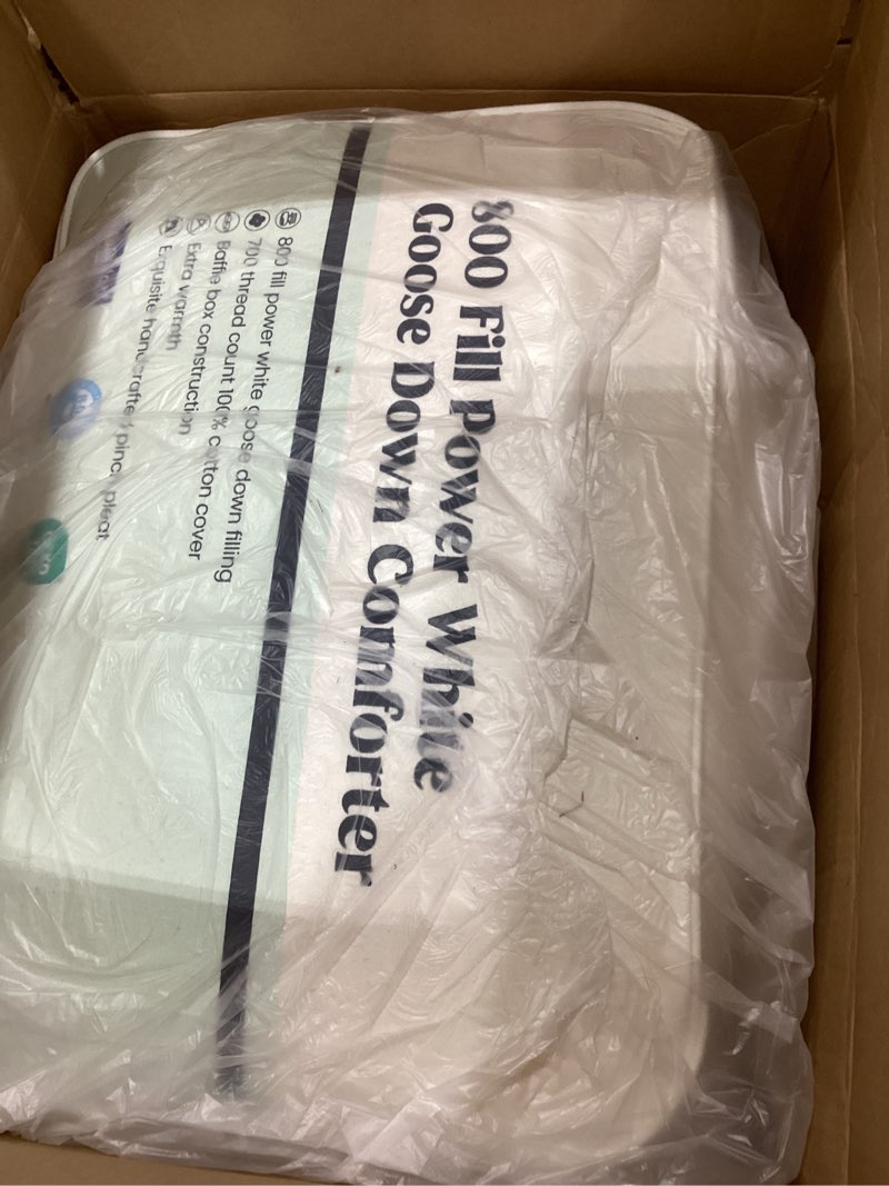 Condition photo showing As Is for globon goose down comforter king size,800 fill power all seasons luxury duvet insert, ultra soft 420 thread count noiseless shell, medium weight with 8 corner tabs, white white-all season king 106*90in used 