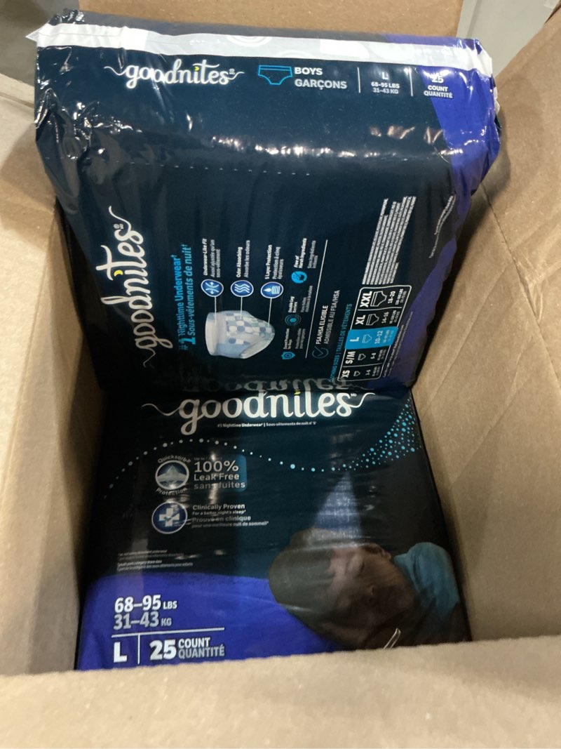 Condition photo showing New/Like New for (( size l))goodnites boys' nighttime bedwetting underwear  50 count