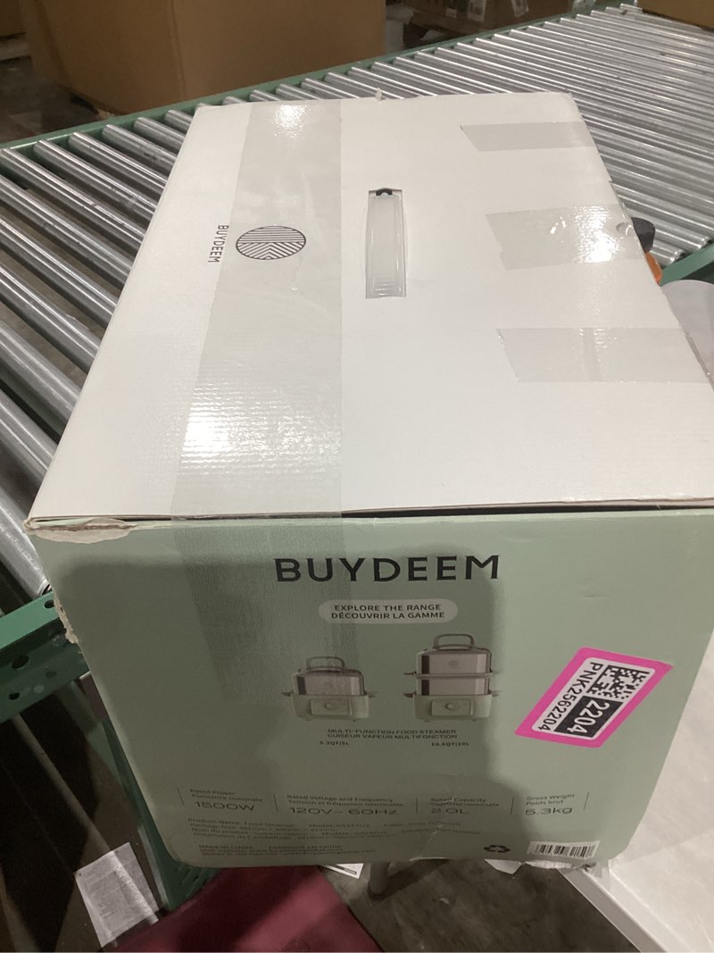 Condition photo showing As Is for BUYDEEM G52 10.6 Quart 2-Tier Electric Food Steamer for 4-8 Servings, Vegetable Steamer for Cooking, 2-hour Keep Warm, 7 Preset Timings, Dual Boil-Dry Protection, Stainless Steel, Cozy Greenish