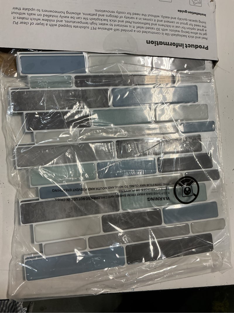 Condition photo showing New/Like New for wowstar 10-sheet peel and stick backsplash tile for kitchen, back splash stick on tiles for kitchen wall (grey and blue)