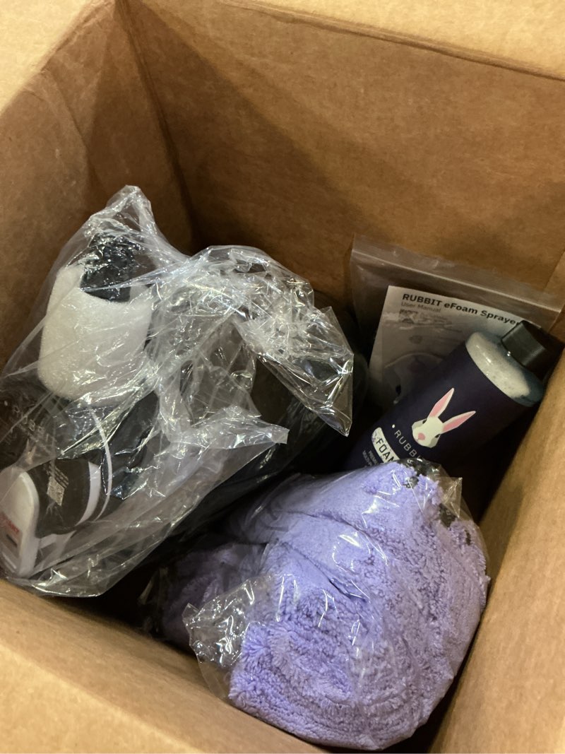 Condition photo showing Good Condition for electric plus kit, waterless car wash kit, rechargeable electric sprayer, foam 2.0 solution, 6 reusable microfiber towels, & air freshener, car cleaning supplies, 9 piece auto cleaning kit