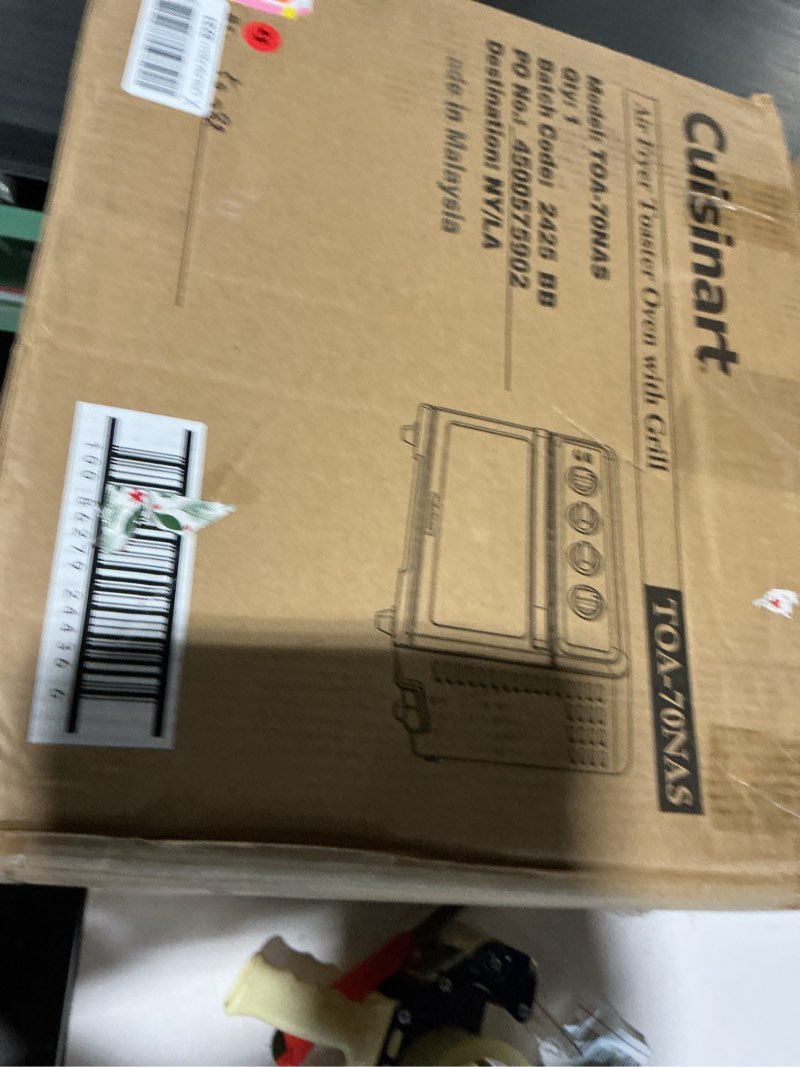 Condition photo showing As Is for cuisinart air fryer toaster oven, 1800w, 8-in-1 with air fry, convection, broil & warm, 0.6 cubic feet, 60-minute timer, toa-70nas, stainless steel stainless steel convection toaster air fryer oven w/ grill