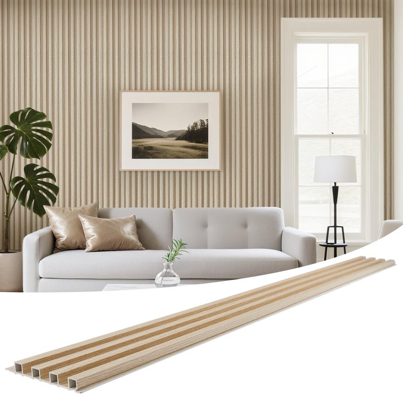 wpc slat wall panels 8 pack 96" x 6.6", waterproof fluted wall paneling, accent 3d wall panel for wall decor,  natural oak  wp9606bk08-01