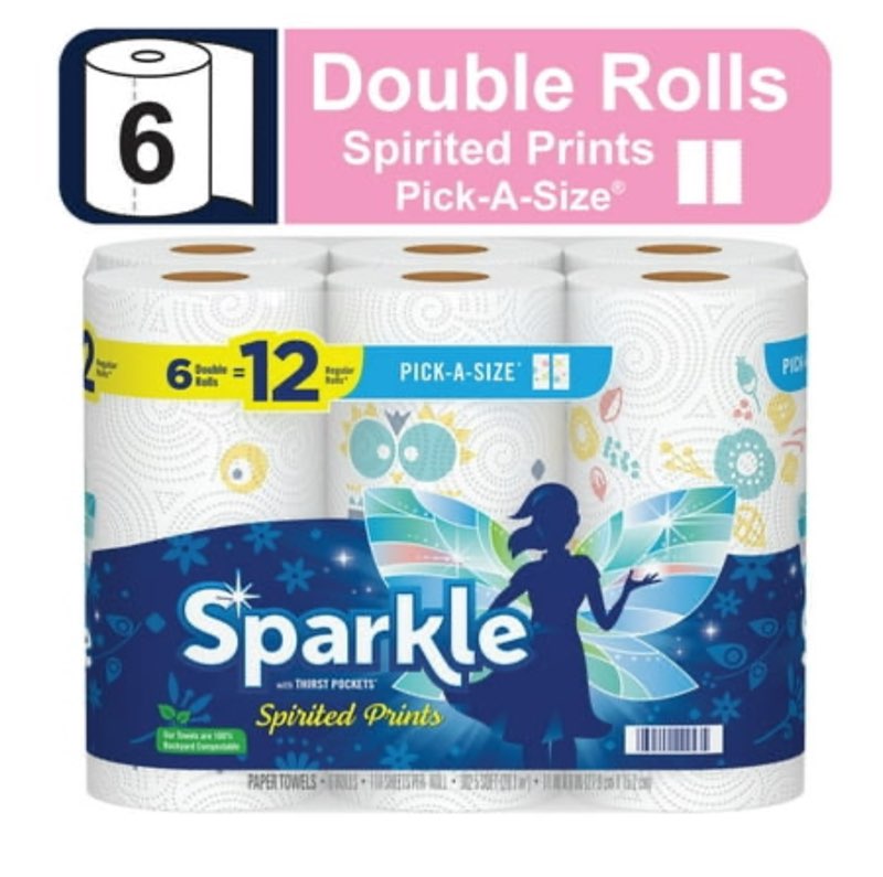 Sparkle Pick-a-Size Paper Towels  Spirited Prints  6 Double Rolls