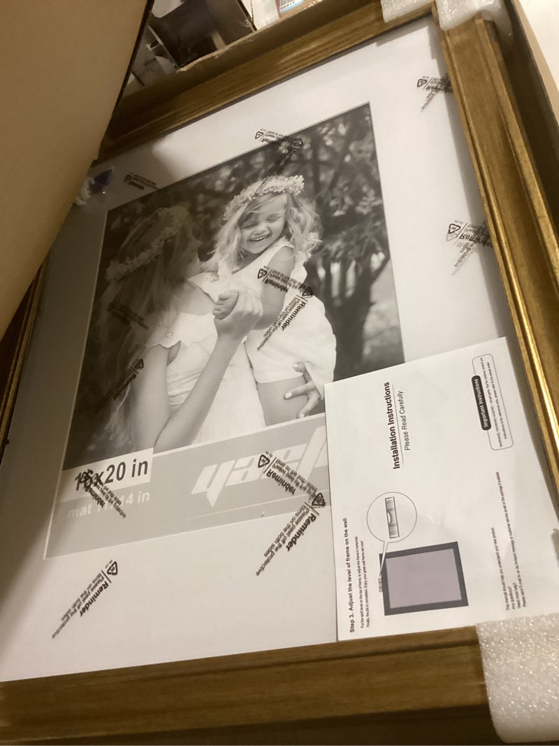 Condition photo showing Good Condition for Yaetm 16x20 Picture Frame Matted to 11x14 Set of 2, 1.4” Wide Molding & Rustic Gold Poster Frames 16 x 20 for Wall Gallery, Home and Office, Wall Mount (2 pack, Gold) 16x20, 2 pack Gold