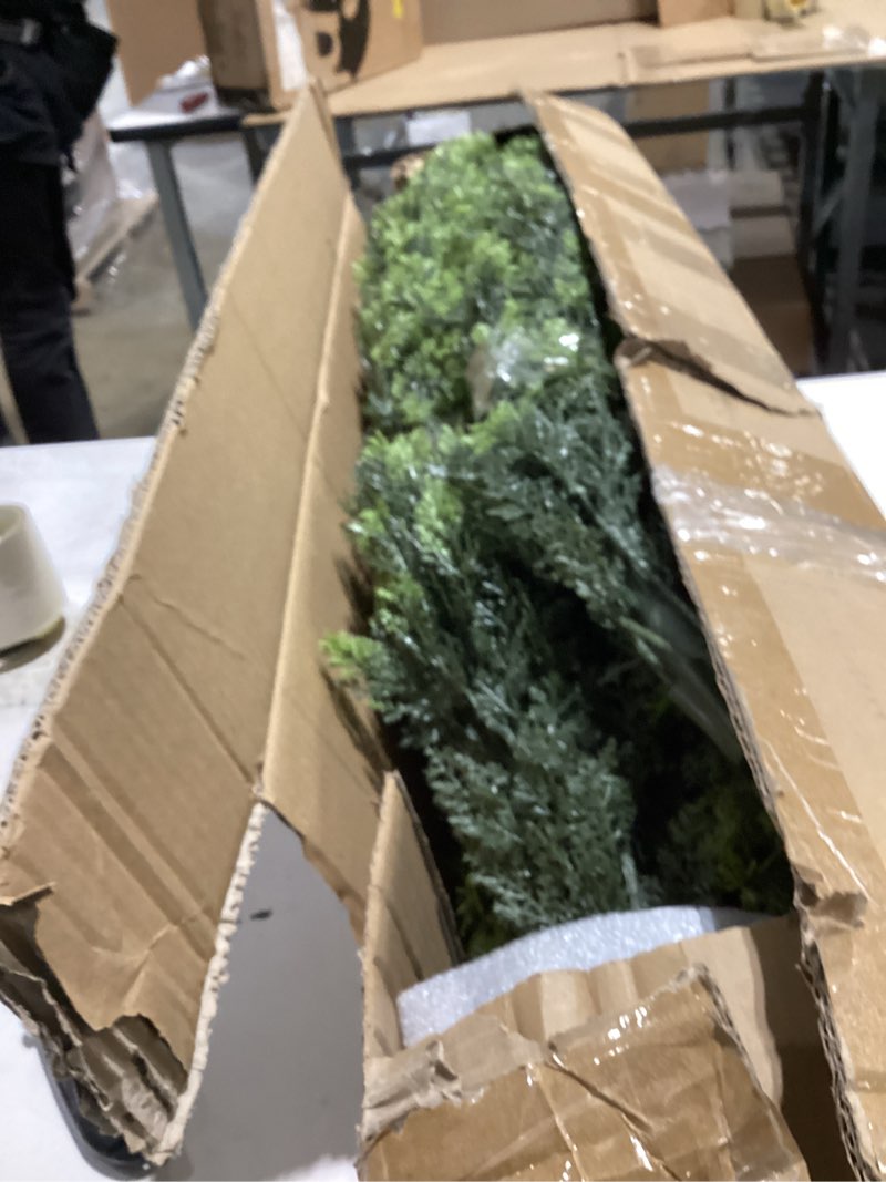 Condition photo showing Good Condition for Artificial Topiary Trees 5ft Faux Cypress Fake Cedar Tree Potted Plants for Front Porch Indoor Outdoor Garden Decor 2 Pack