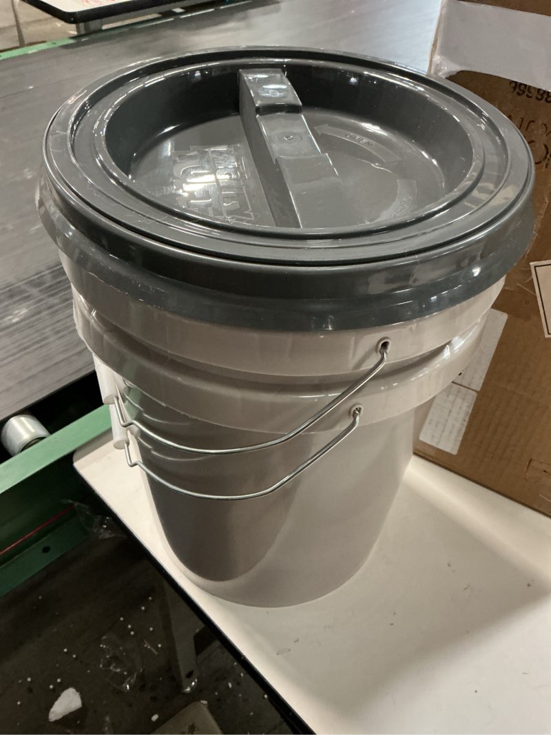 Condition photo showing Good Condition for Mighty Tuff 5 Gallon / 21 Pound Pet Food Storage Container, Pack of 2 with Metal Handle and Airtight Lid to Lock in Freshness, Light Grey Base & Dark Grey Lid
