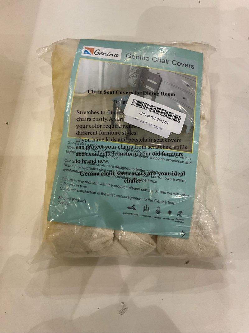 Condition photo showing New/Like New for Genina Waterproof Seat Covers for Dining Room Chairs, Stretch Chair Covers Removable Washable Dinning Room Kitchen Chair Seat Cushion Slipcovers (Argyle-Beige, 4 PCS) Argyle-beige 4 PCS