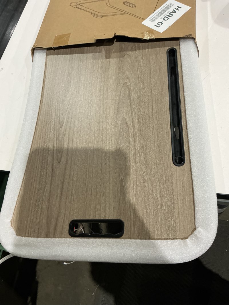 Condition photo showing Good Condition for foldable lap desk, laptop bed desk, portable lap table, laptop bed table with cup holder & tablet slot & lifting handle for working writing drawing & eating - gray wood