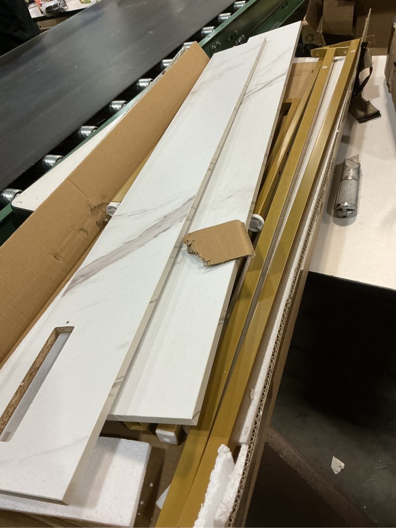 Condition photo showing As Is for ((Similar))Tajsoon Entryway Table 41.8”, 2-Tier Entry Way Console Entrance Table, Narrow Sofa Table with Shelves, Ideal for Hallway, Entryway, Living Room, Foyer, Corridor, and Office (Gold & White)