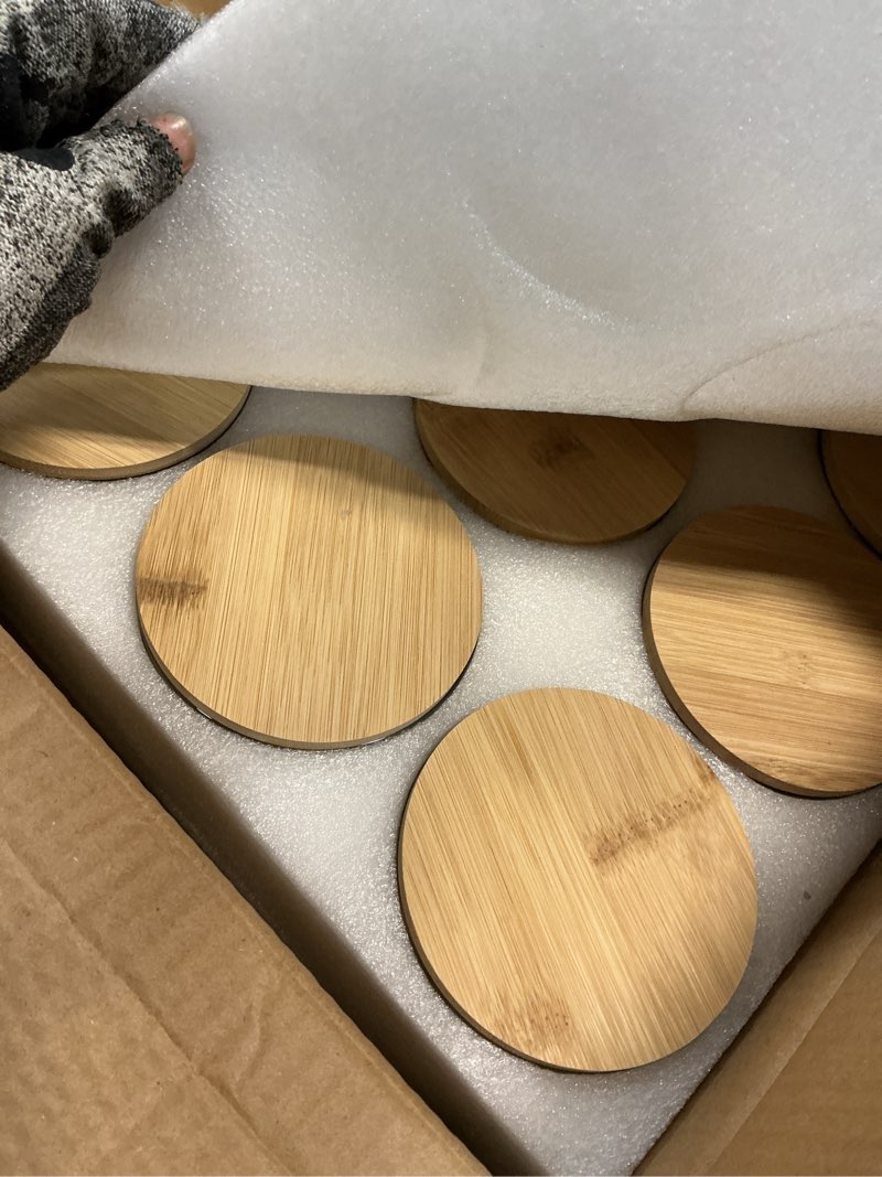 Condition photo showing Good Condition for 16oz candle jars 6 pack - 3 wick large empty clear glass candle making jars with bamboo lids, with stickers and labels, bulk candle jars for making candles containers - dishwasher safe
