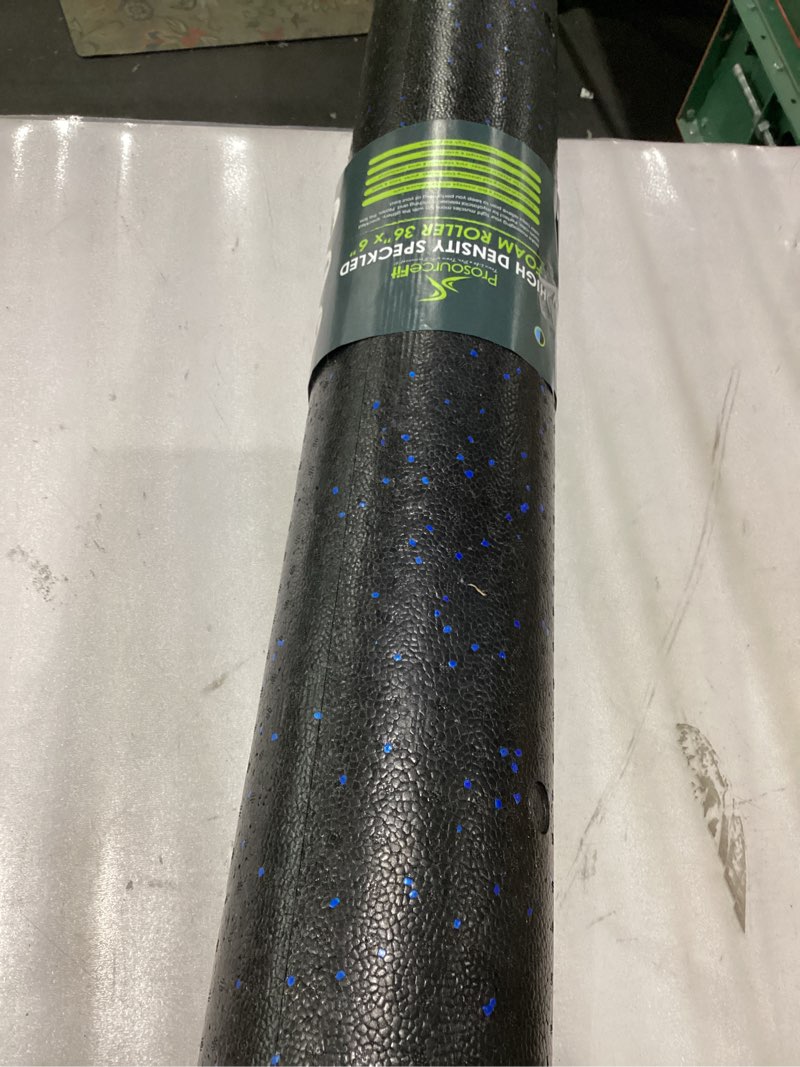 Condition photo showing Good Condition for ProsourceFit High Density Foam Rollers 12 - inches Long, Firm Full Body Athletic Massage Tool for Back Stretching, Yoga, Pilates, Post Workout Muscle Recuperation, Black/Blue Black/Blue 36"H x 6"D