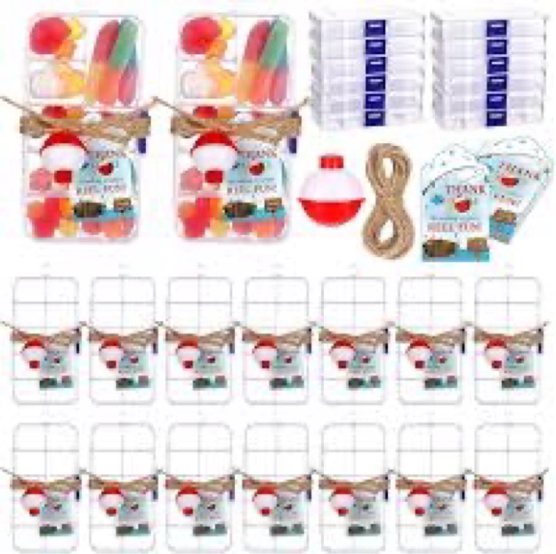 24 Set Fishing Candy Little Tackle Boxes for Birthday Party Favors with 24 Fishing Bobber 24 Thank Y
