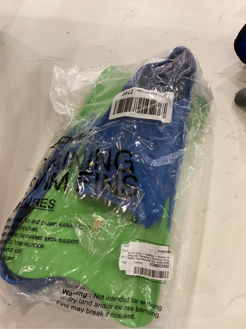 Condition photo showing New/Like New for Sporti Adult-Kids Swim Fins for Pool Lap Swimming - Long Floating Fins for Swimming & Snorkeling - Swim Flippers for Training M 5-6 / W 6-7 Lime-Green-Blue