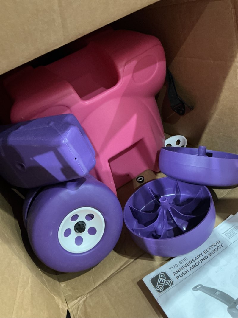 Condition photo showing Good Condition for step2 push around buggy kids push car, ride on toy, stroller substitute, includes seat belt & horn, made of durable plastic, max weight 50 lbs., for toddlers 1.5-4 years old, pink