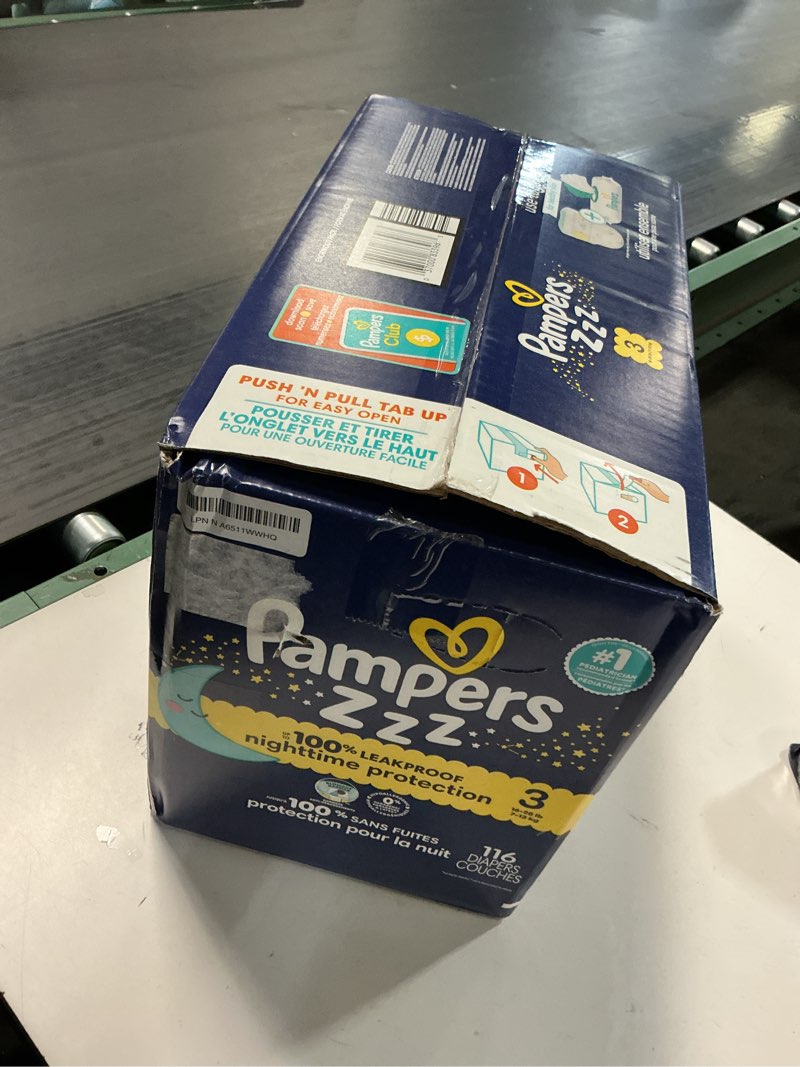 Condition photo showing New/Like New for Pampers ZZZ Overnight Diapers, Size 3 (16-28 lbs), 116 Count, Nighttime Protection Disposable Baby Diaper, Night Time Leak and Skin Protection Size 3 116