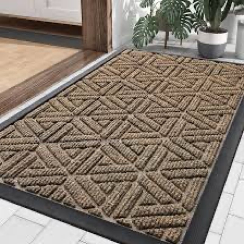 Smiry Front Door Mat Outside Entrance, Heavy Duty Outdoor Indoor Natural Rubber Doormat, Non Slip, T