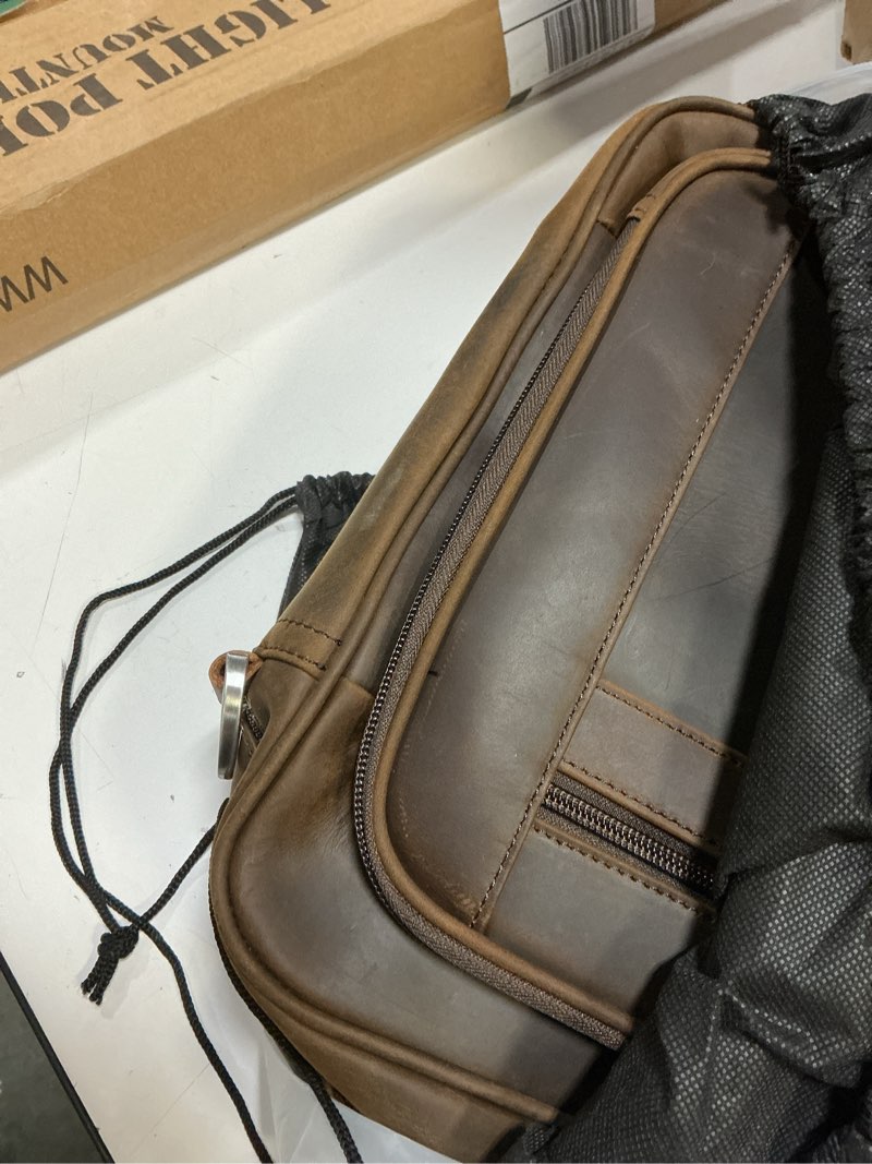 Condition photo showing As Is for Augus Business Travel Briefcase Genuine Leather Duffel Bags for Men Laptop Bag fits 15.6 inches Laptop YKK Metal Zipper (Dark brown)