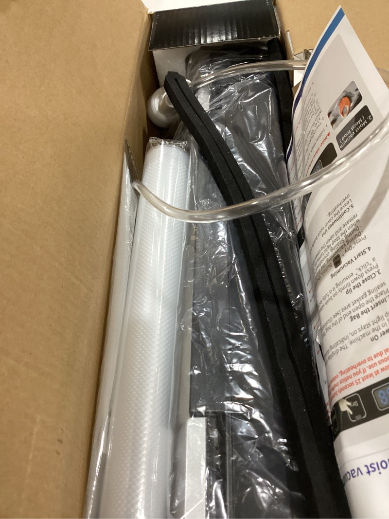 Condition photo showing Good Condition for vacuum sealer machine 75kpa food with 6-in-1 dry/moist modes & digital timer, compact lightweight design, built-in cutter + 10 bags (white) black silver