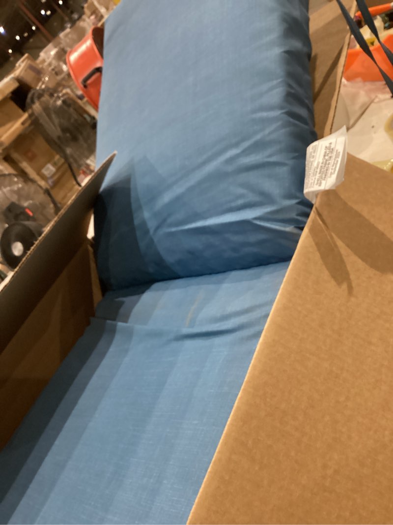 Condition photo showing Good Condition for arden outdoor patio dining chair cushion, 20x44, rain-proof seat pad, fade-resistant outdoor cushion french blue texture