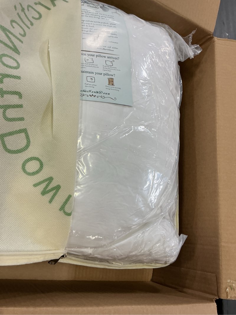 Condition photo showing New/Like New for king size goose down feather hotel collection bed pillows for sleeping one pillow for back, stomach or side sleepers stripe white color king (pack of 1)