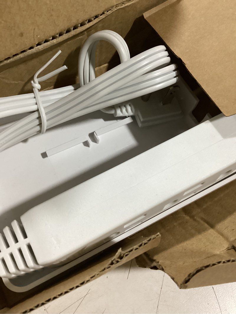 Condition photo showing Good Condition for 3ft ultra flat plug extension cord power strip with 3 outlets, patented detachable ultra-thin outlet cover concealer & ultra-flat plug, max. 13a 125v 1625w etl listed, white color white-down 3 ft