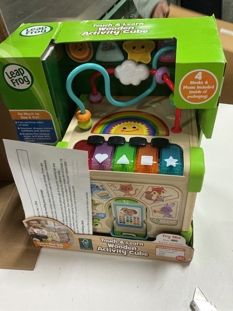 Condition photo showing New/Like New for LeapFrog Touch and Learn Electronic Musical Light-Up Wooden Activity Cube Toy, Animal Themed, Ages 1 and Up