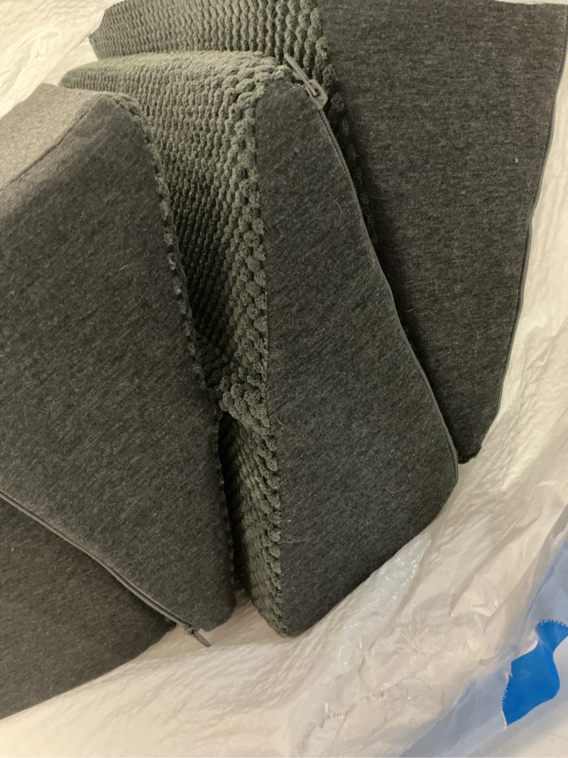 Condition photo showing As Is for Upgrade Non-Slip Dog Ramps/Stairs for Staircase, Foam Dog Ramps for Stairs Inside House, Foam Pet Ramps for Small Dogs, Stair Ramp for Injured Dogs Cats with Self-Sticky Pads to Fix, 6 Pack Update Dark-Gray-Pack 6