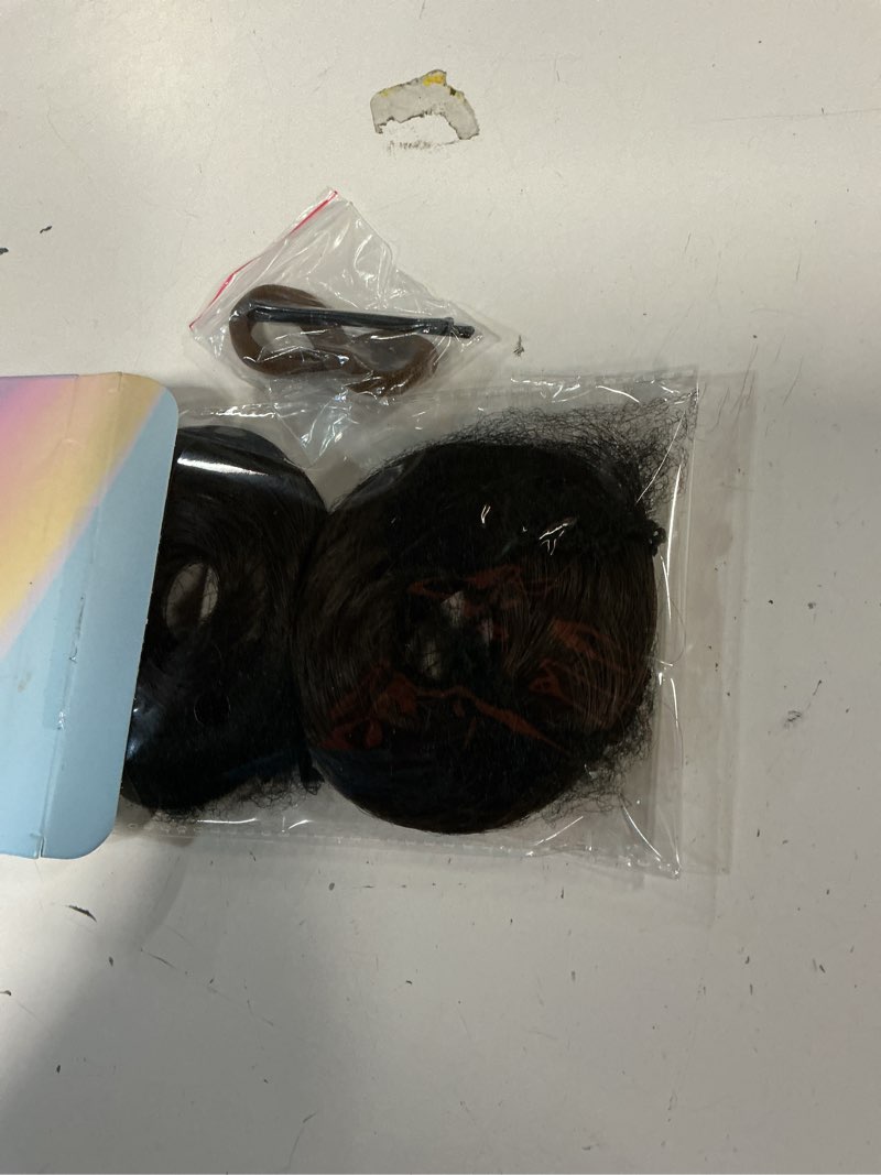 Condition photo showing Good Condition for CJL HAIR 2PCs Small Cute Messy Bun Hair Piece for Thin Hair Women Mini Synthetic Curly Bun Scrunchies Updo Hairpieces Dark Chocolate 2PCS-Dark Chocolate