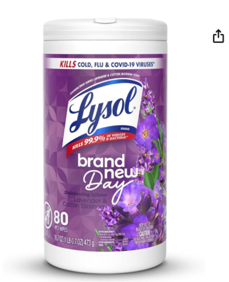 Lysol Disinfectant Wipes, Multi-Surface Antibacterial Wipes For Disinfecting, Cleaning Supplies for Home, Bathroom, Kitchen, & Electronics, Lavender & Cotton Blossom Scent, 80 Count ( 6 pc) 
